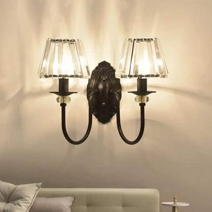DecorBites™ Post-Modern Black Metal Wall Mount Light with Clear Crystal Shade - Trapezoid/Flower/Drum Design