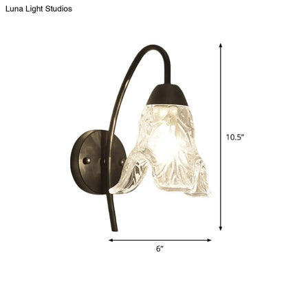 DecorBites™ Post-Modern Black Metal Wall Mount Light with Clear Crystal Shade - Trapezoid/Flower/Drum Design