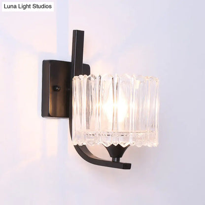 DecorBites™ Post-Modern Black Metal Wall Mount Light with Clear Crystal Shade - Trapezoid/Flower/Drum Design