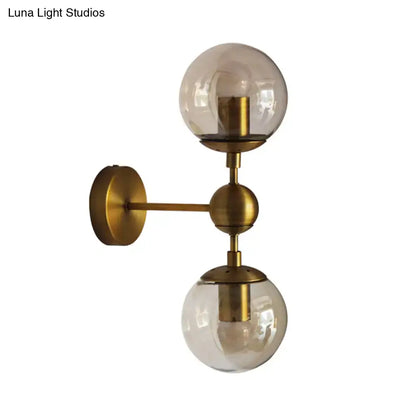 Post modern brass and amber glass wall light bedroom e26 e27 sconce