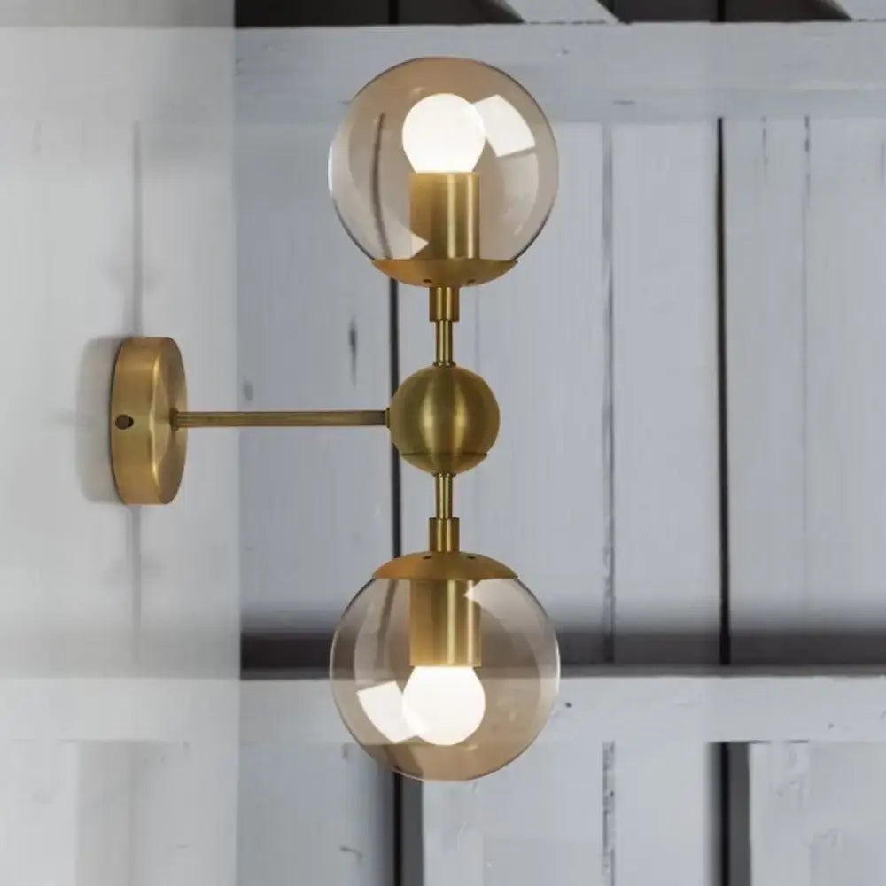 Post modern brass and amber glass wall light bedroom e26 e27 sconce