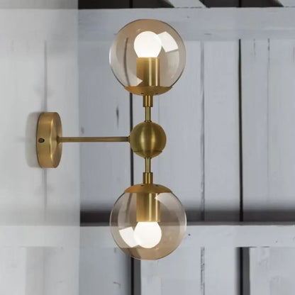 Post modern brass and amber glass wall light bedroom e26 e27 sconce