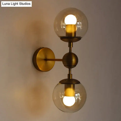 Post modern brass and amber glass wall light bedroom e26 e27 sconce