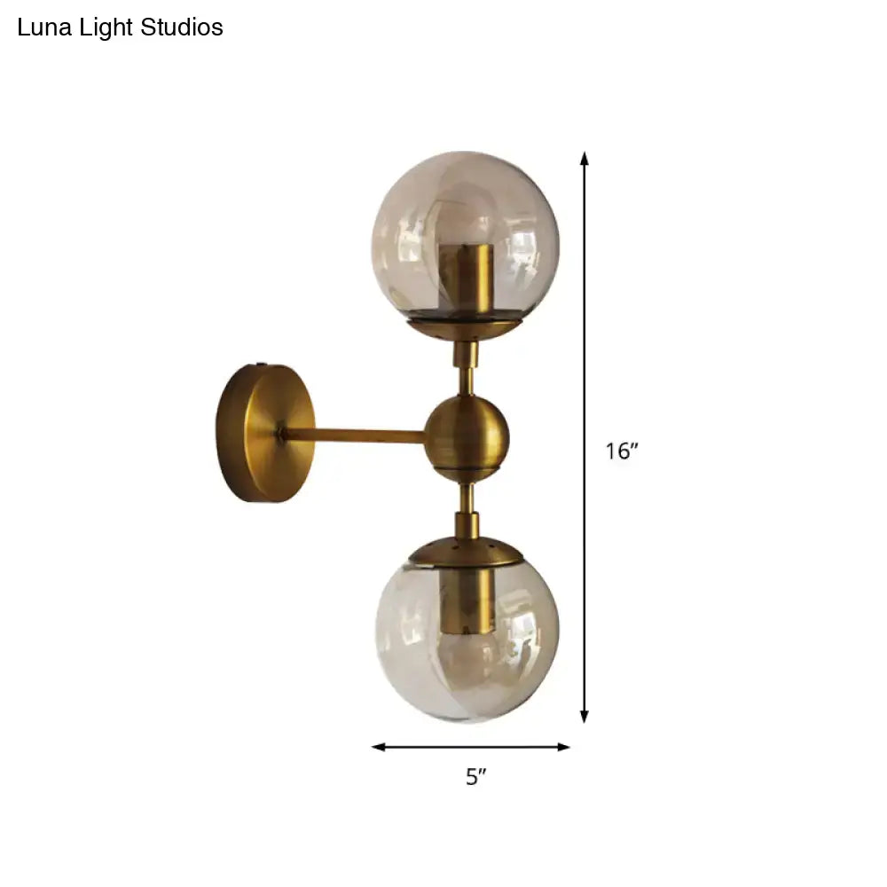 Post modern brass and amber glass wall light bedroom e26 e27 sconce