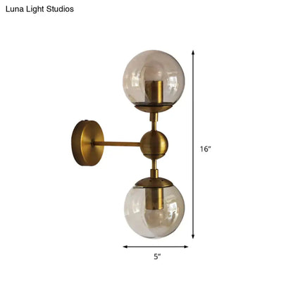 Post modern brass and amber glass wall light bedroom e26 e27 sconce