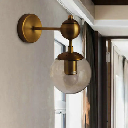 Post modern brass and amber glass wall light bedroom e26 e27 sconce
