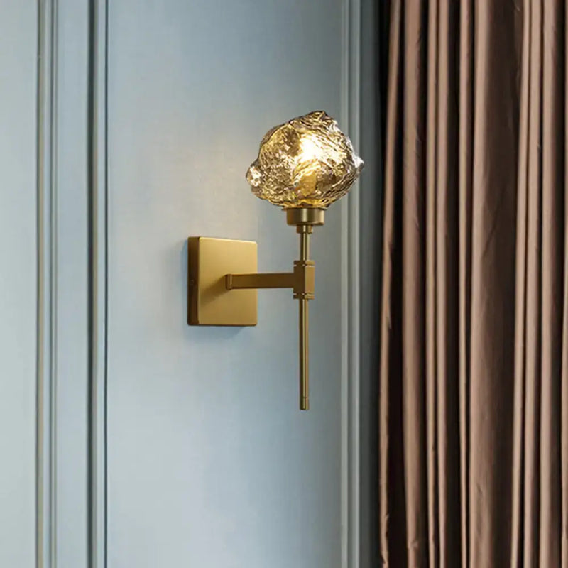 Post modern brass and amber glass wall light sconce living room