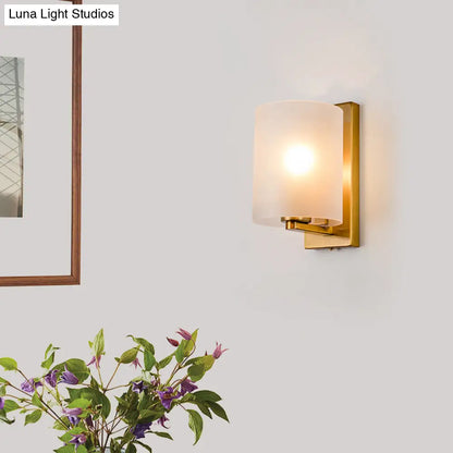 DecorBites™ Post Modern Brass Finish Wall Lamp with Clear/Textured White Glass - Cylindric Sconce Design (1 Bulb)
