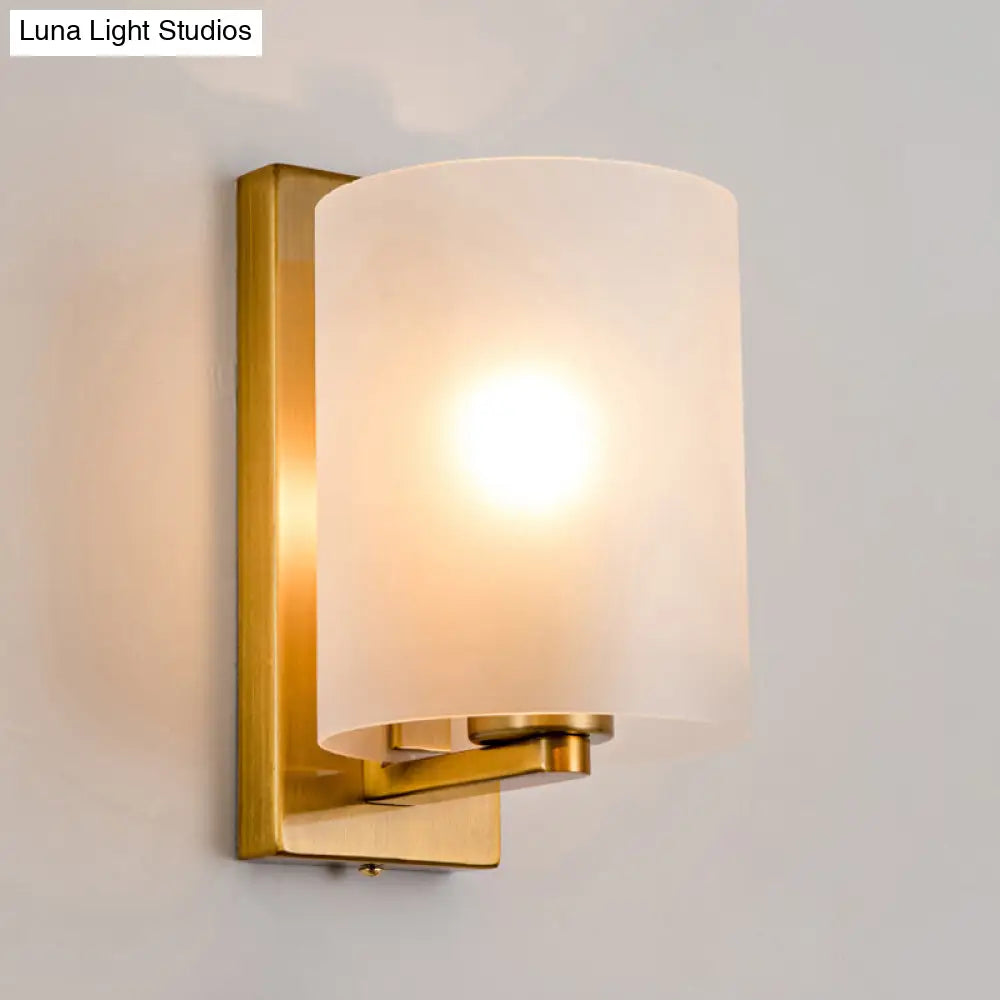 DecorBites™ Post Modern Brass Finish Wall Lamp with Clear/Textured White Glass - Cylindric Sconce Design (1 Bulb)
