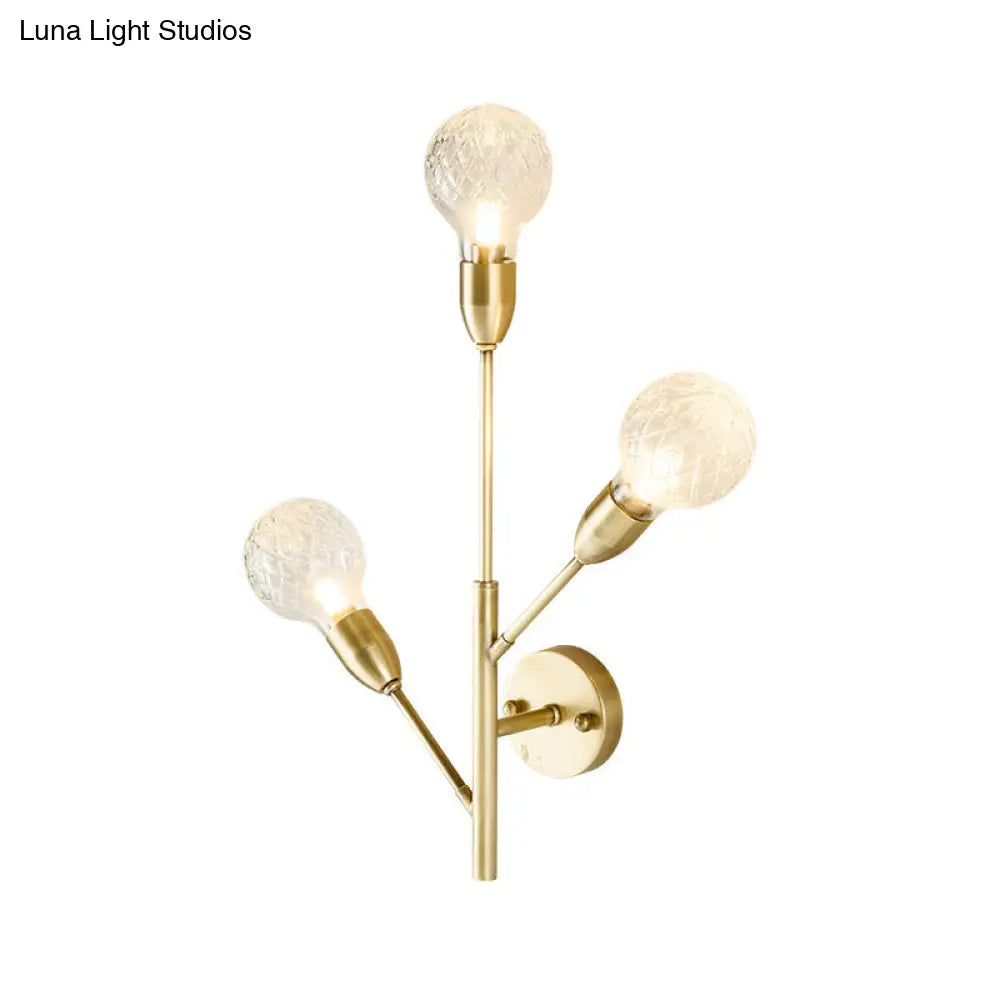 DecorBites™ Post-Modern Brass Wall Sconce with Clear Lattice Glass and 3 Branch Lights