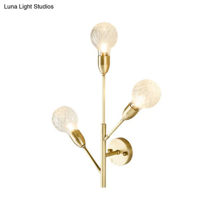 DecorBites™ Post-Modern Brass Wall Sconce with Clear Lattice Glass and 3 Branch Lights