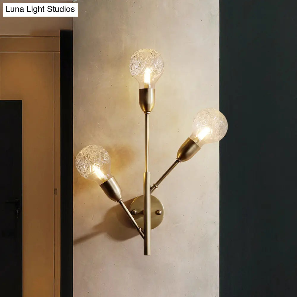 DecorBites™ Post-Modern Brass Wall Sconce with Clear Lattice Glass and 3 Branch Lights