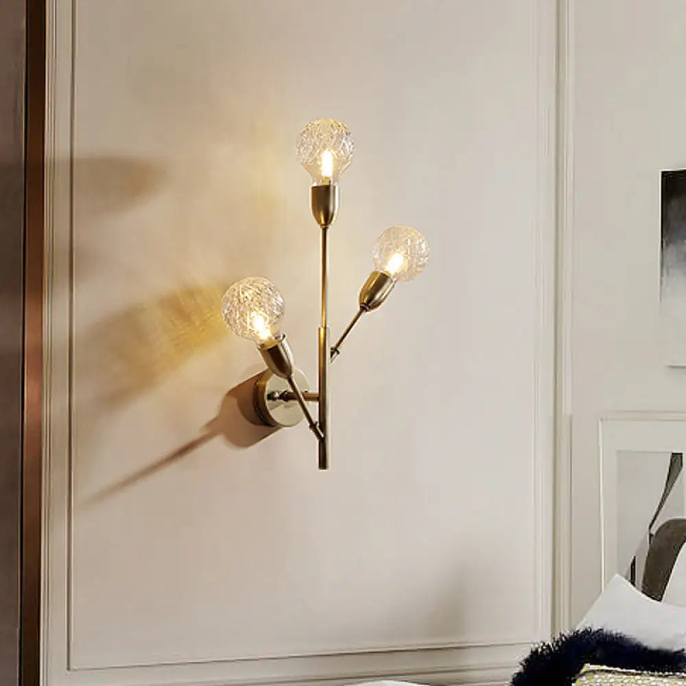 DecorBites™ Post-Modern Brass Wall Sconce with Clear Lattice Glass and 3 Branch Lights