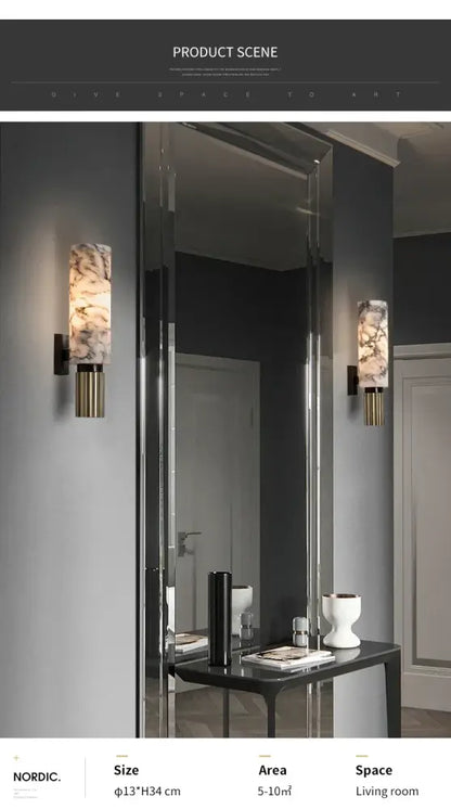 Post-modern brushed brass copper alabaster wall lamp for bedroom