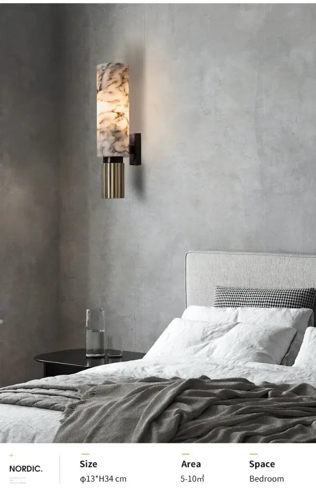 Post-modern brushed brass copper alabaster wall lamp for bedroom