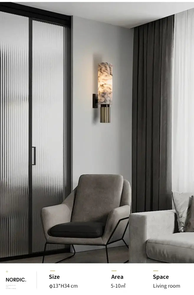 Post-modern brushed brass copper alabaster wall lamp for bedroom