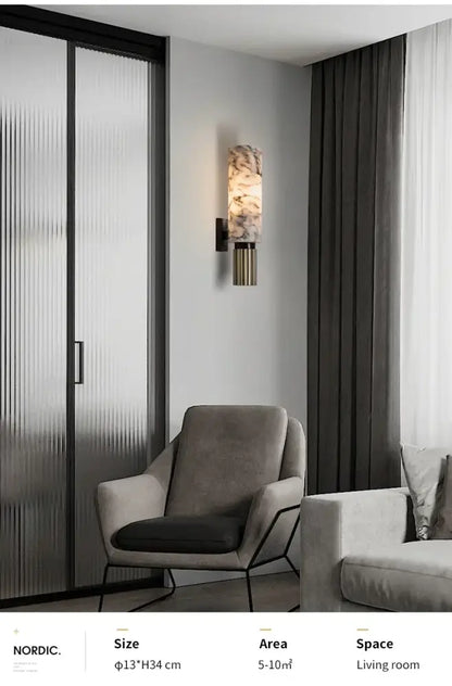 Post-modern brushed brass copper alabaster wall lamp for bedroom