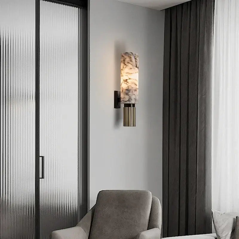 Post-modern brushed brass copper alabaster wall lamp for bedroom