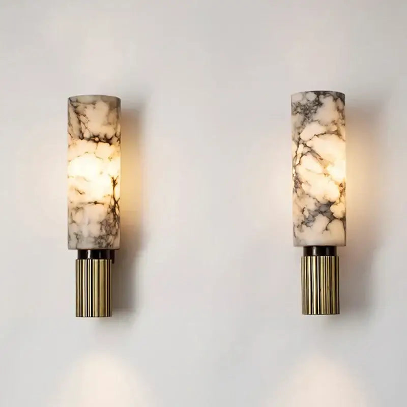 Post-modern brushed brass copper alabaster wall lamp for bedroom