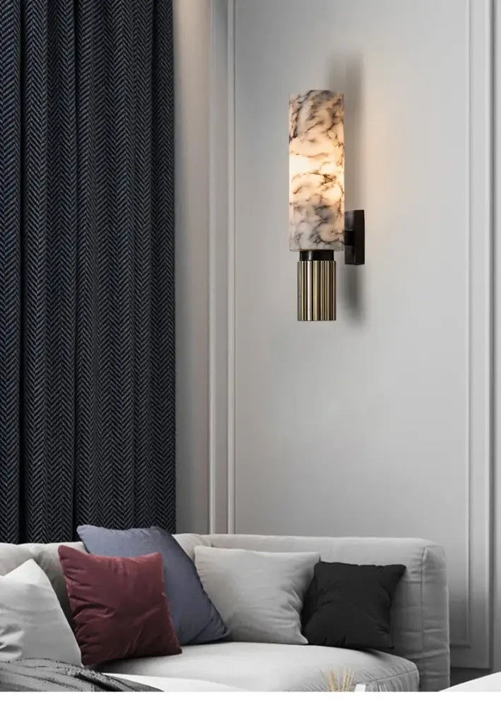 Post-modern brushed brass copper alabaster wall lamp for bedroom