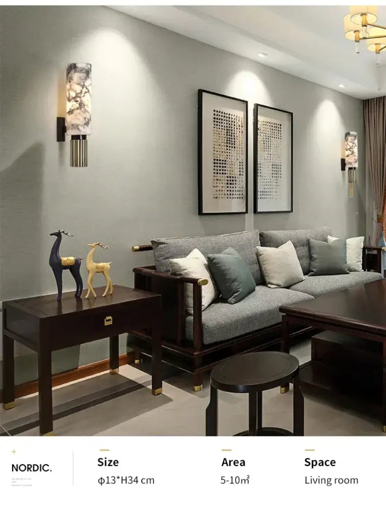Post-modern brushed brass copper alabaster wall lamp for bedroom