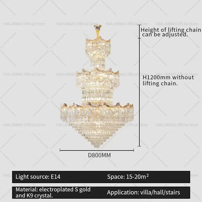 Post modern gold crystal duplex chandelier living room lighting