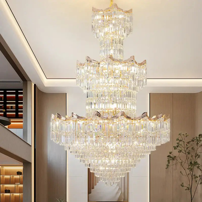 Post modern gold crystal duplex chandelier living room lighting
