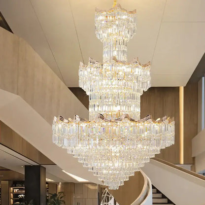 Post modern gold crystal duplex chandelier living room lighting