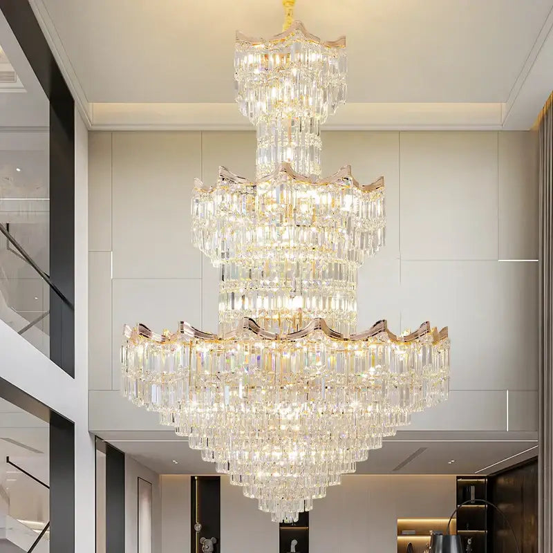 Post modern gold crystal duplex chandelier living room lighting