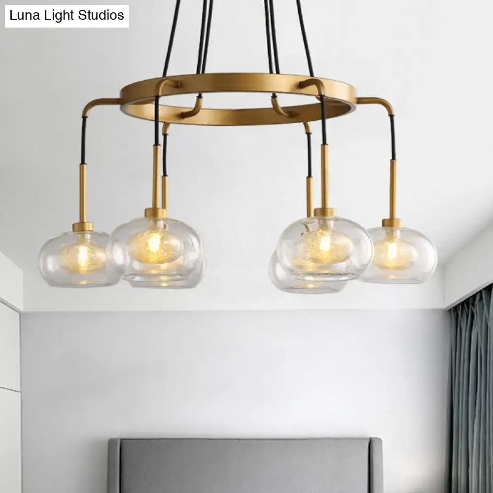 Post-modern gold metal finish island chandelier with clear glass kitchen