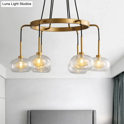 Post-modern gold metal finish island chandelier with clear glass kitchen