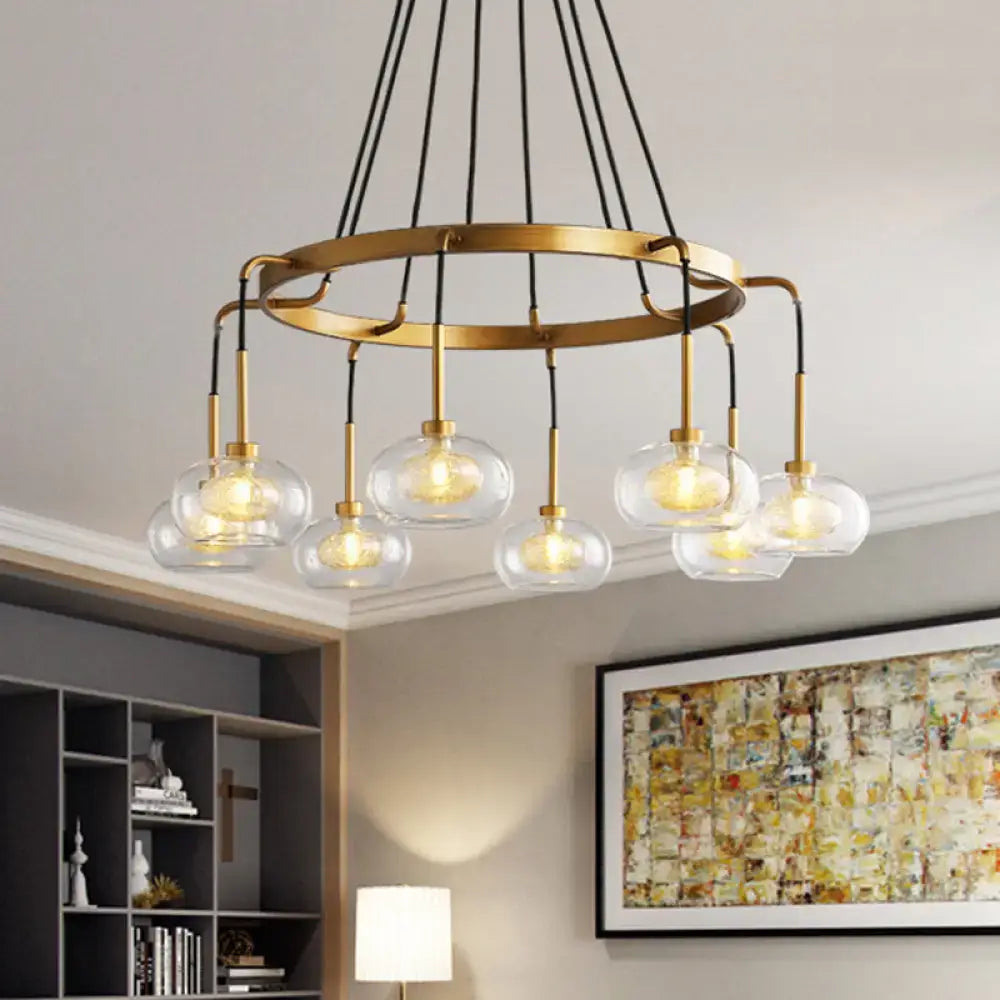 Post-modern gold metal finish island chandelier with clear glass kitchen