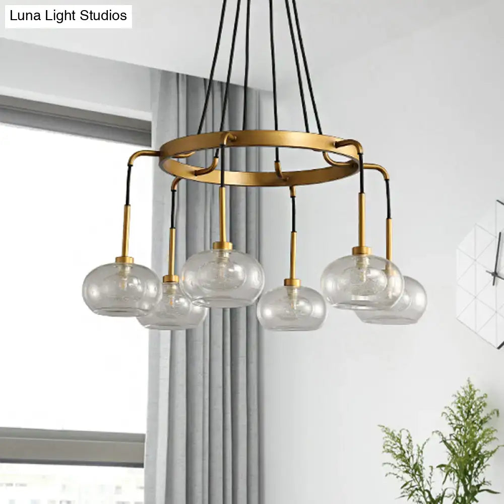 Post-modern gold metal finish island chandelier with clear glass kitchen
