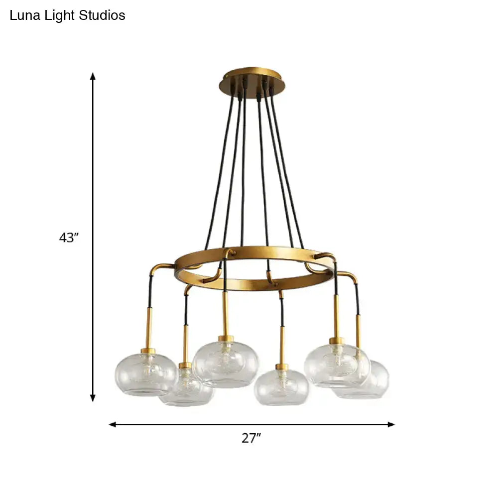 Post-modern gold metal finish island chandelier with clear glass kitchen