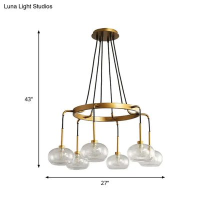 Post-modern gold metal finish island chandelier with clear glass kitchen