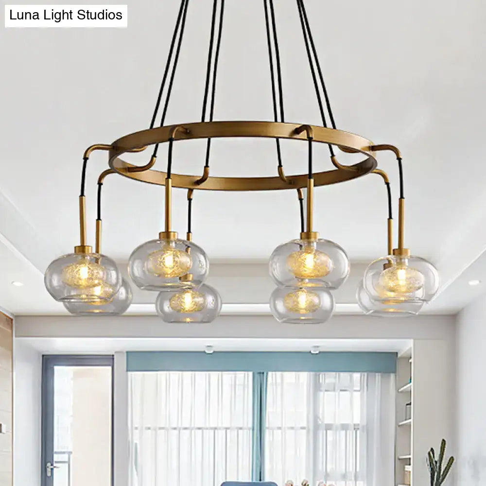 Post-modern gold metal finish island chandelier with clear glass kitchen