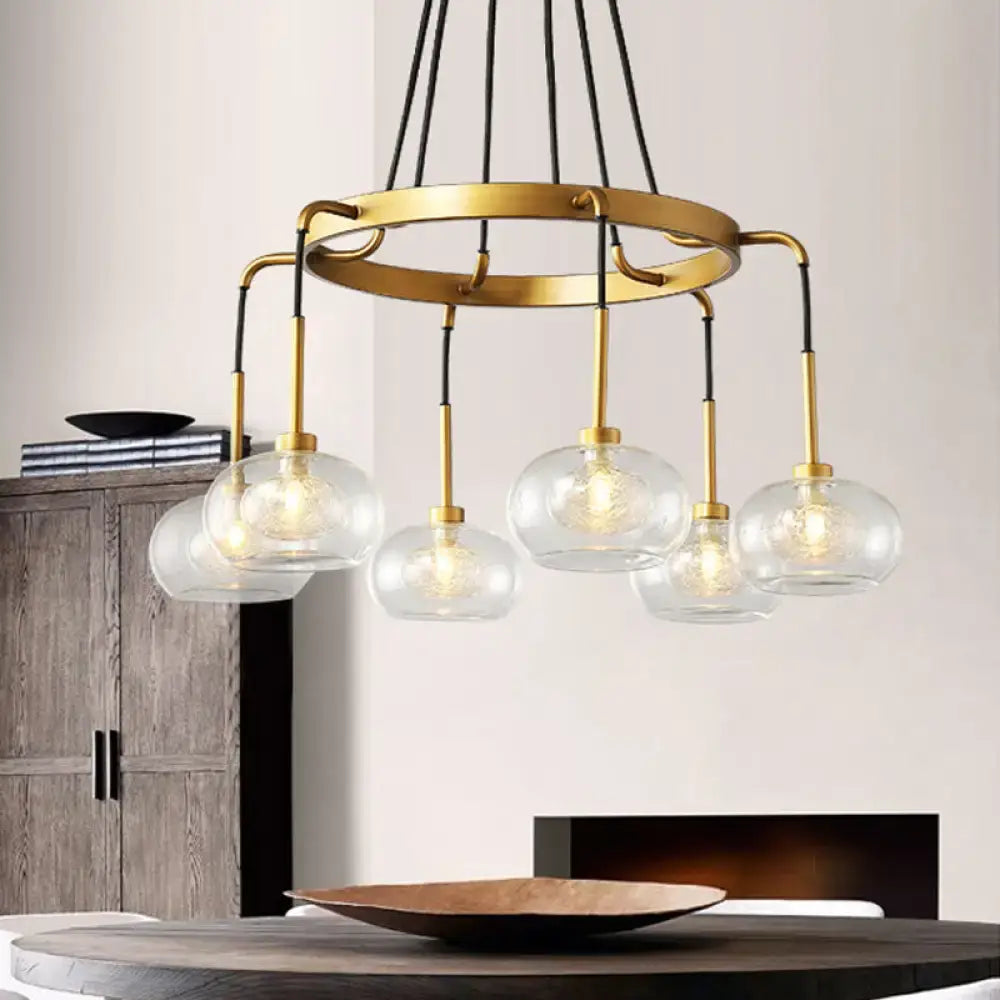 Post-modern gold metal finish island chandelier with clear glass kitchen