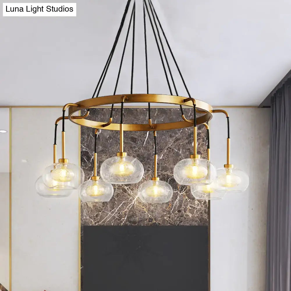 Post-modern gold metal finish island chandelier with clear glass kitchen