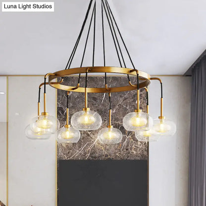 Post-modern gold metal finish island chandelier with clear glass kitchen