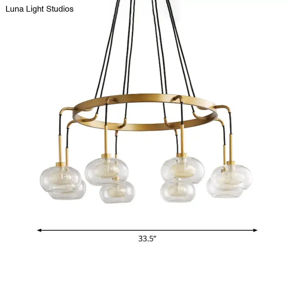 Post-modern gold metal finish island chandelier with clear glass kitchen