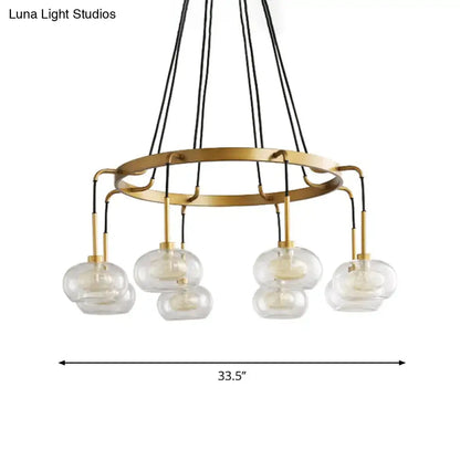Post-modern gold metal finish island chandelier with clear glass kitchen