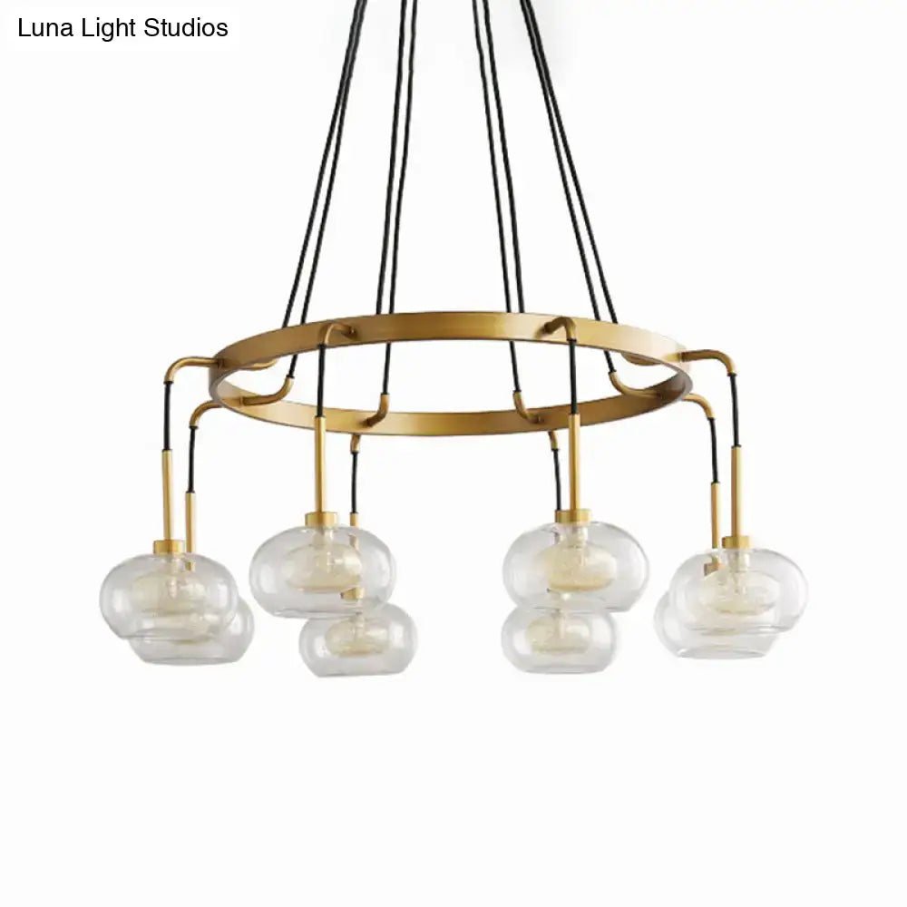 Post-modern gold metal finish island chandelier with clear glass kitchen