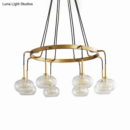 Post-modern gold metal finish island chandelier with clear glass kitchen