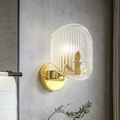 Post-modern gold wall sconce with clear lattice glass bedroom light