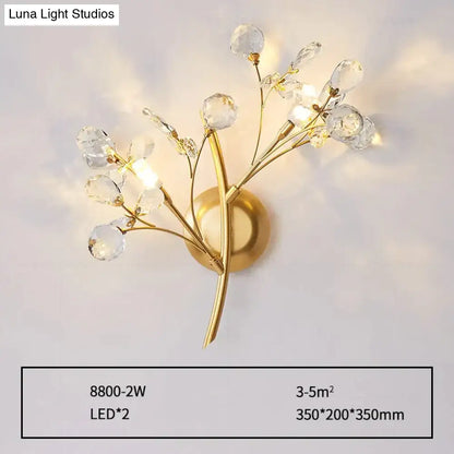 Post modern luxury gold crystal branch wall sconce bedroom light