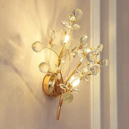 Post modern luxury gold crystal branch wall sconce bedroom light