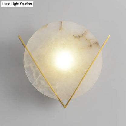 DecorBites™ Post-Modern Round Panel Wall Light Sconce - Marble Bedside Lamp Fixture with Brass V Deco