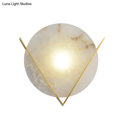 DecorBites™ Post-Modern Round Panel Wall Light Sconce - Marble Bedside Lamp Fixture with Brass V Deco