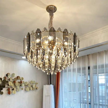 Post modern silver & brass crystal chandelier living room