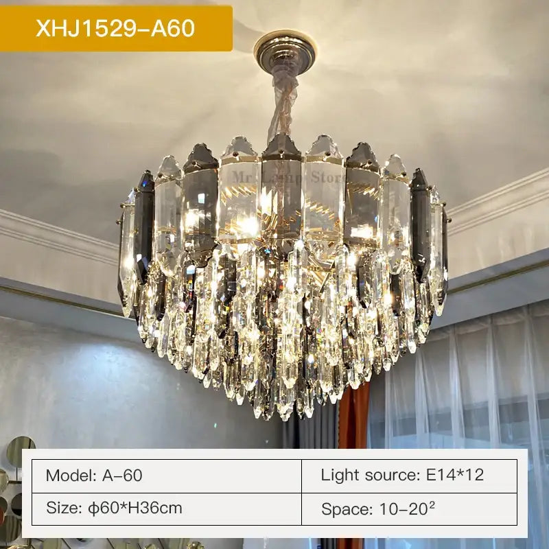 Post modern silver & brass crystal chandelier living room